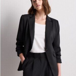 Quince Stretch Crepe Cinched Blazer Women XL Black NWT Single Button lined